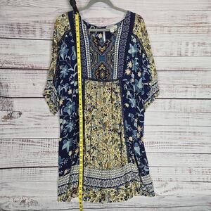 Coldwater Creek Paisley Mixed Media Dress Sz L Blue Floral Paisley Boho Rayon